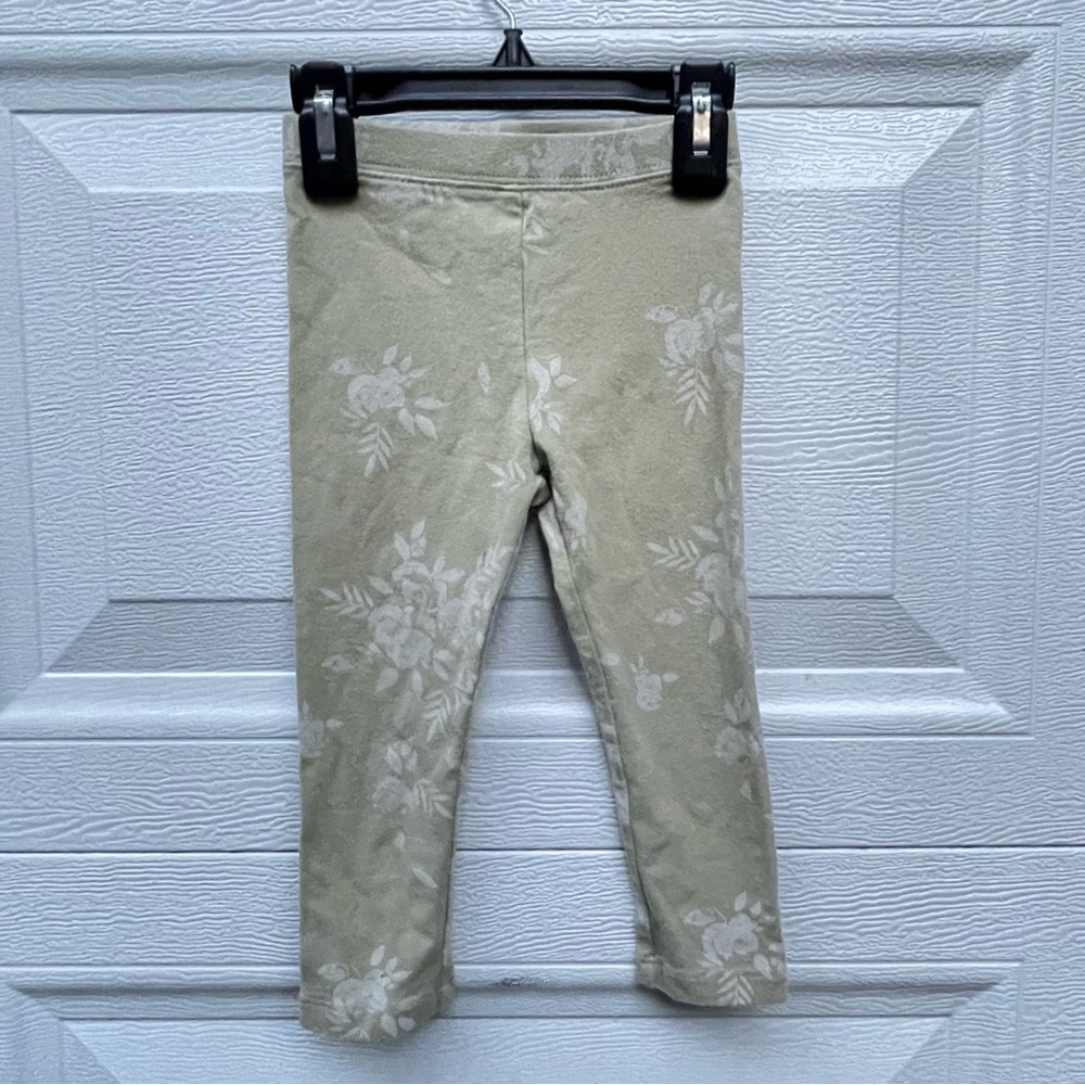 2T leggings olive green and floral print for toddler girl